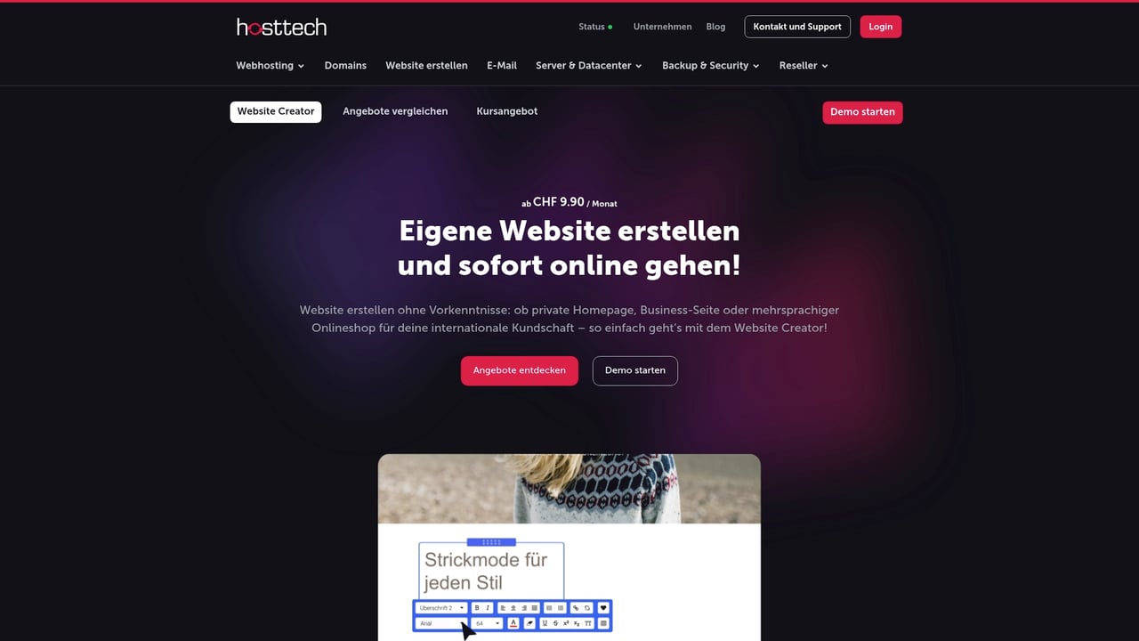 Screenshot of Hosttech Website Creator website