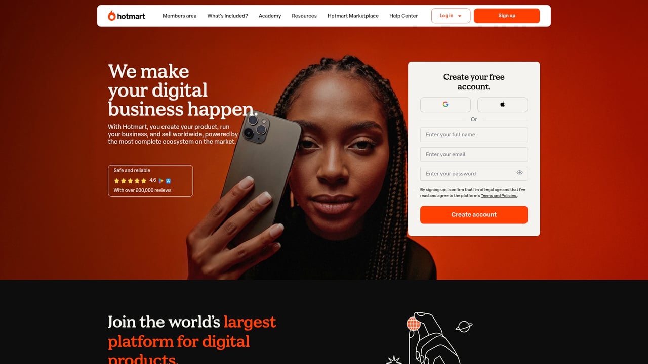 Screenshot of Hotmart website