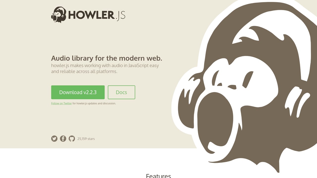 Screenshot of Howler.js website