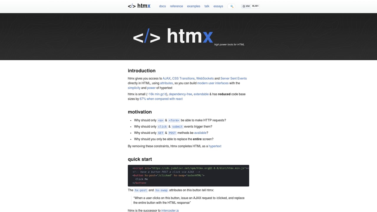 Screenshot of Htmx website