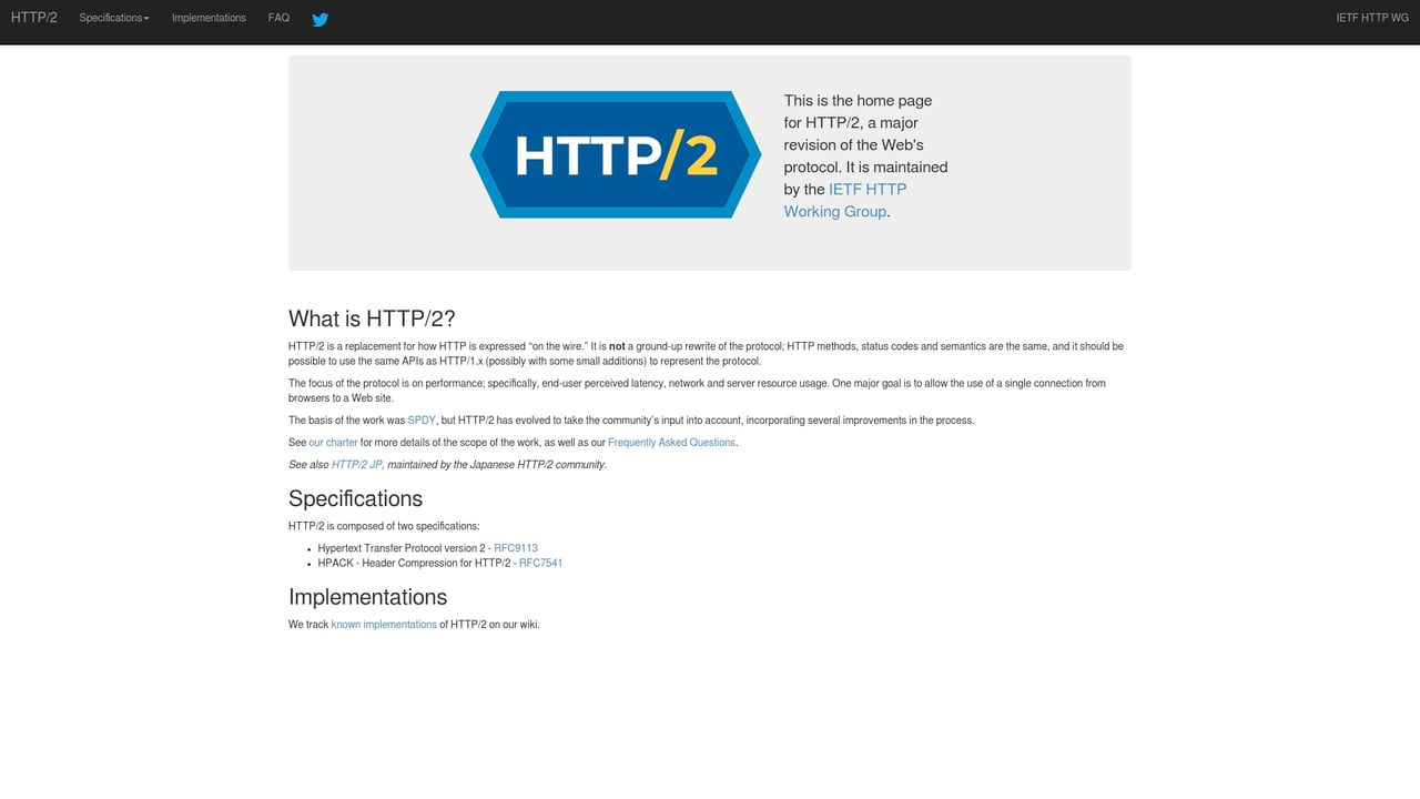 Screenshot of HTTP/2 website