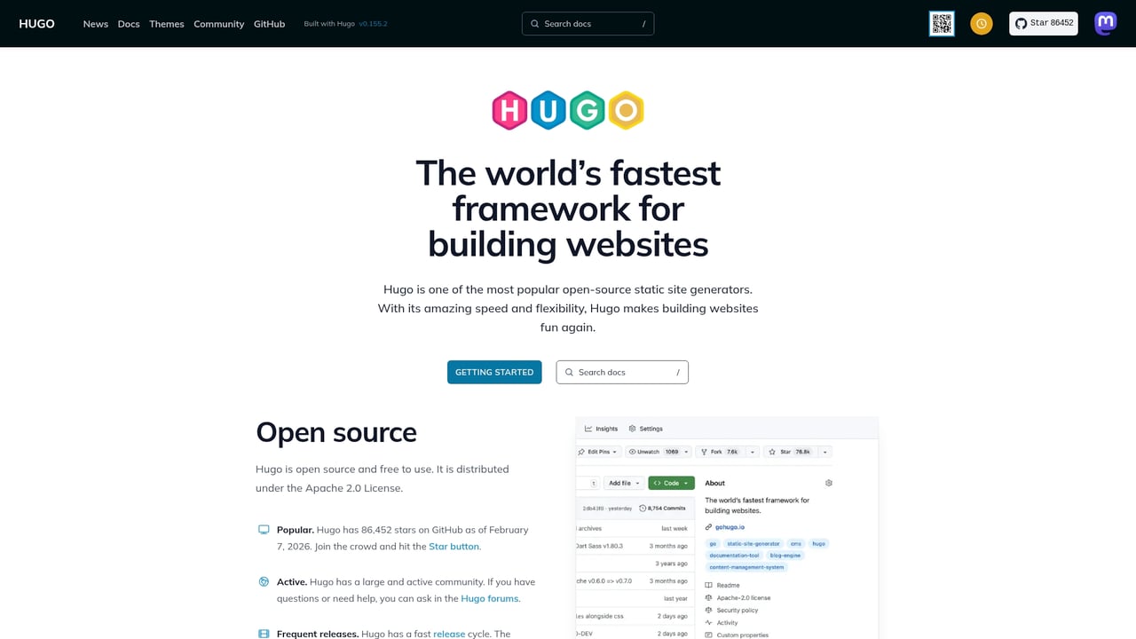 Screenshot of Hugo website