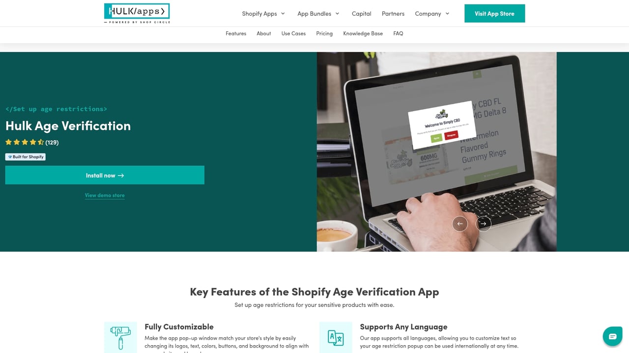 Screenshot of HulkApps Age Verification website