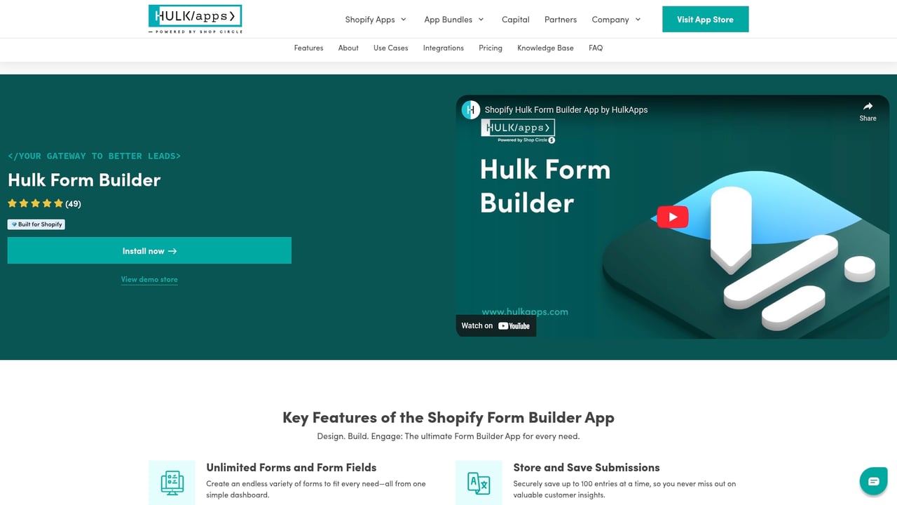 Screenshot of HulkApps Form Builder website