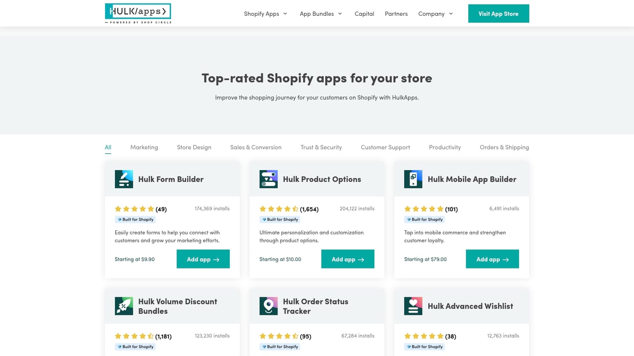 Screenshot of HulkApps Product Reviews website