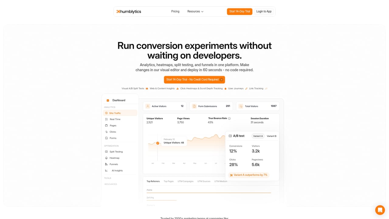 Screenshot of Humblytics website