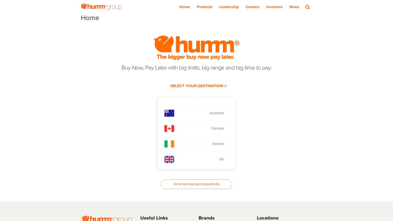Screenshot of Humm website