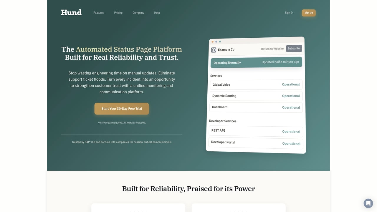 Screenshot of Hund.io website