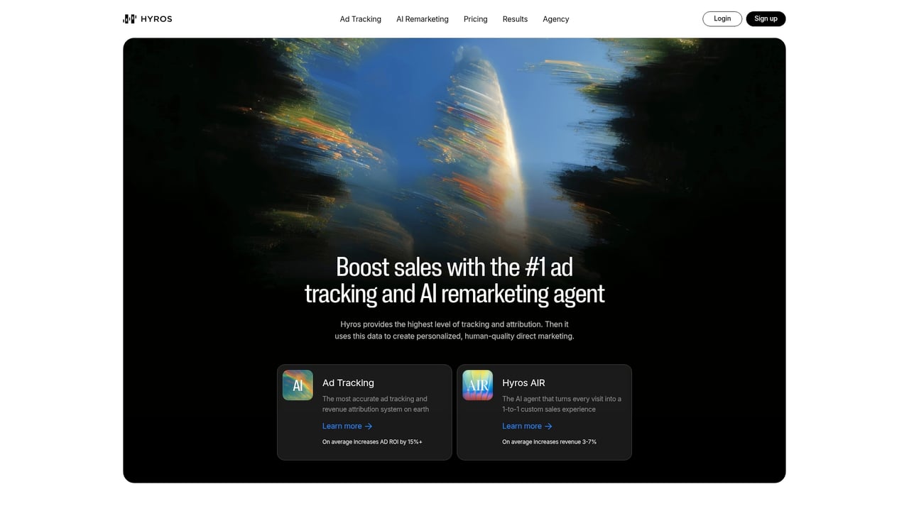 Screenshot of Hyros website