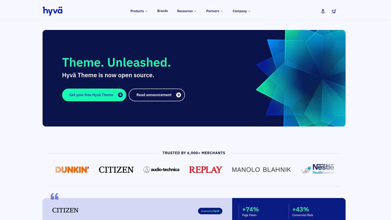 Screenshot of Hyva Themes website