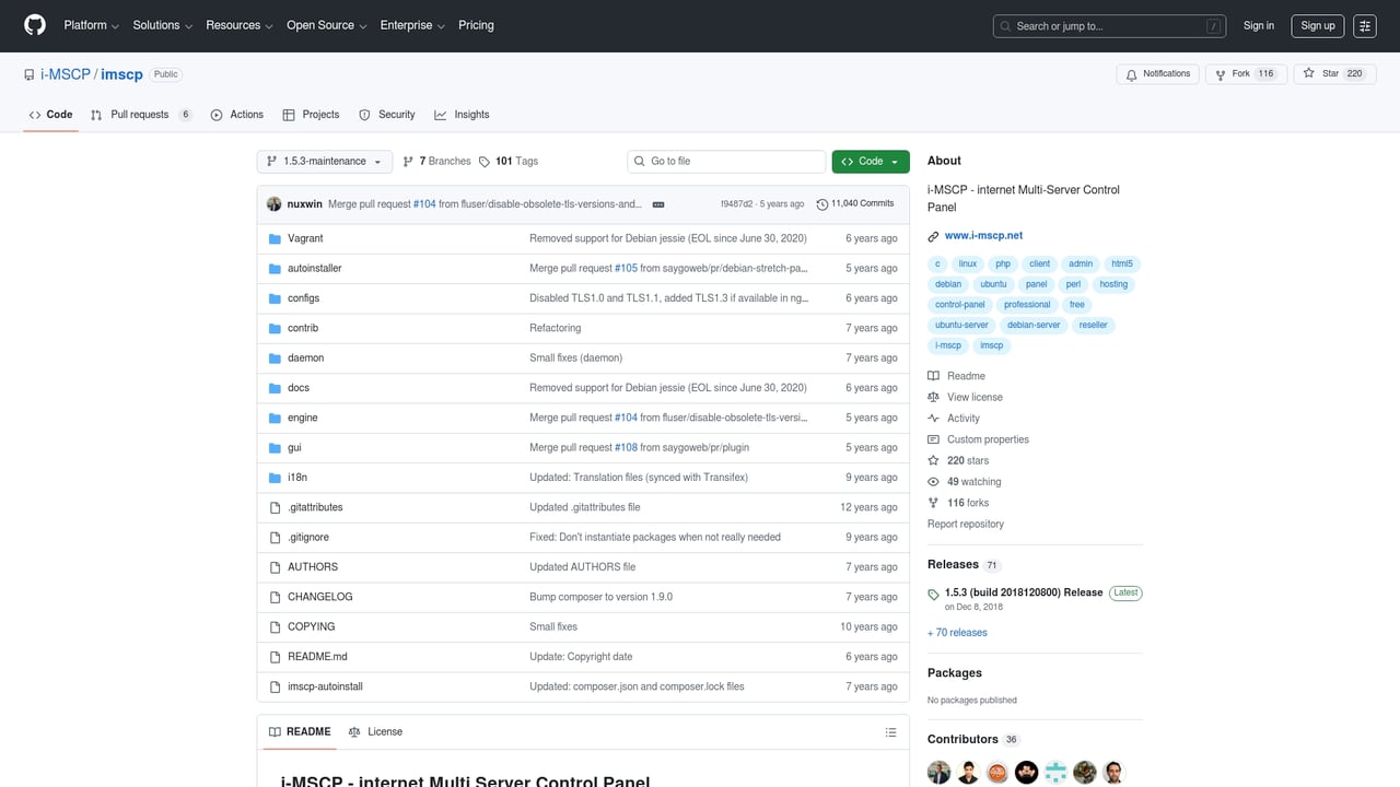 Screenshot of i-MSCP website