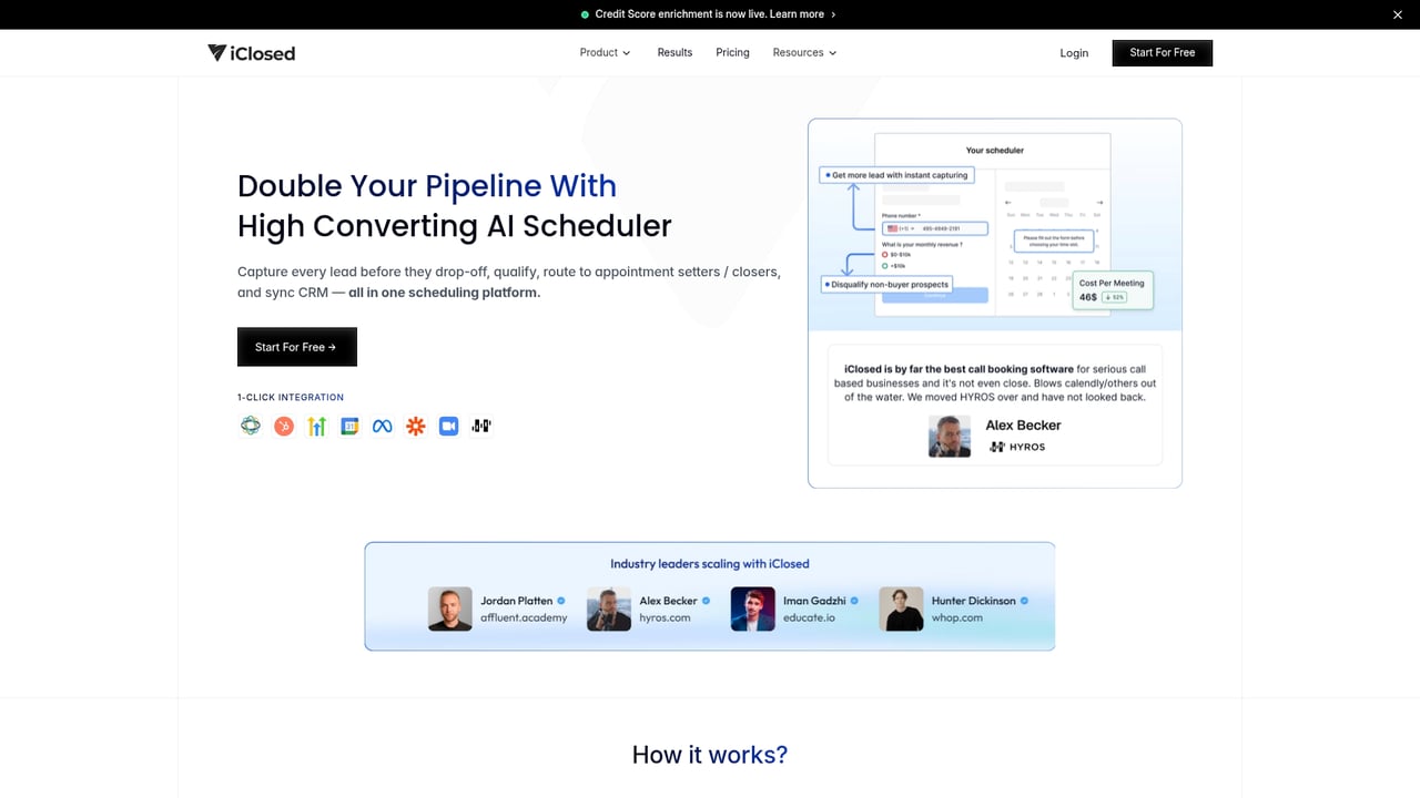 Screenshot of iClose website