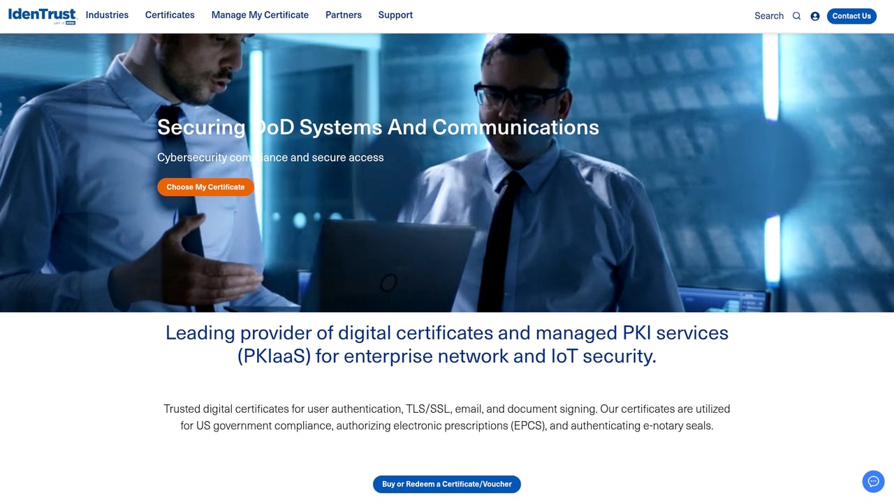 Screenshot of Identrust website