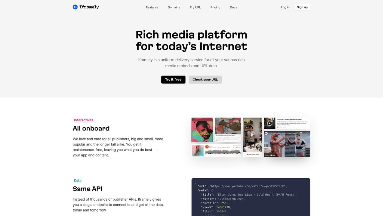 Screenshot of Iframely website