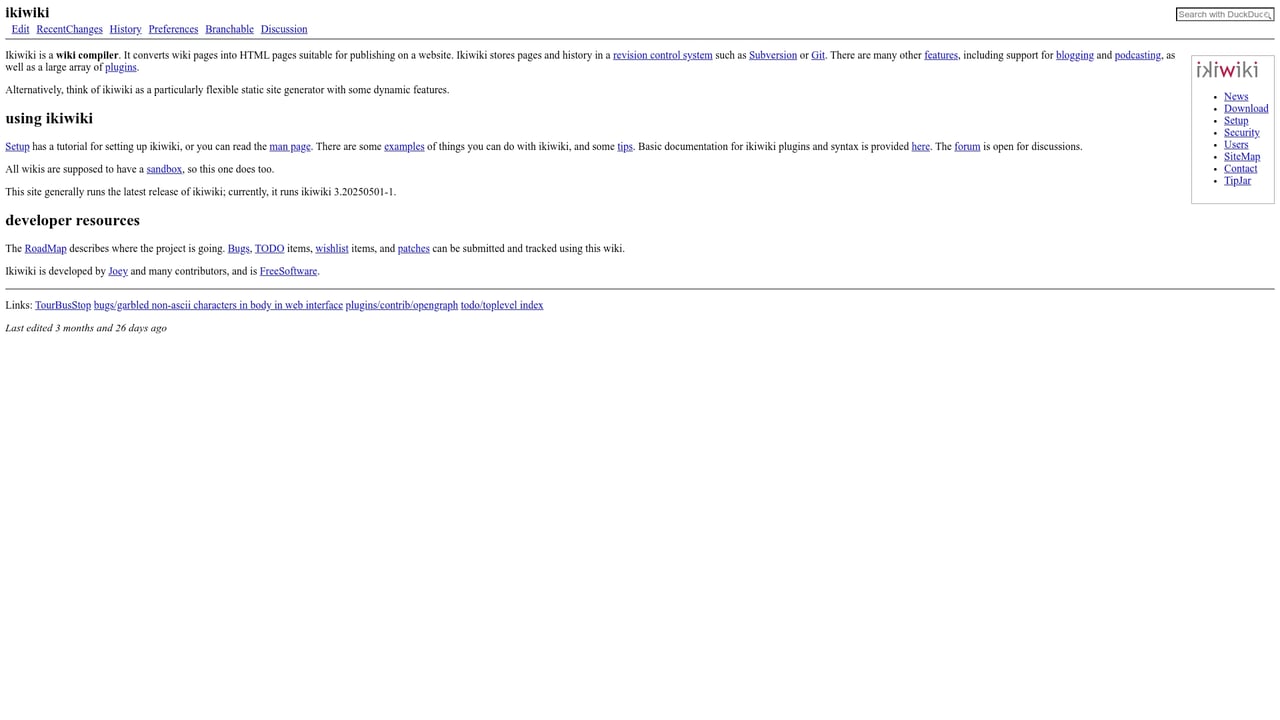 Screenshot of ikiwiki website