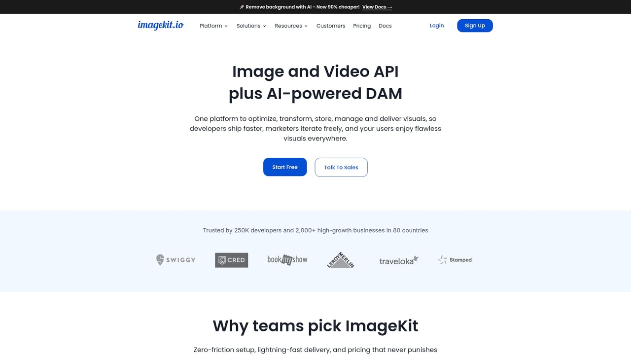Screenshot of Imagekit website