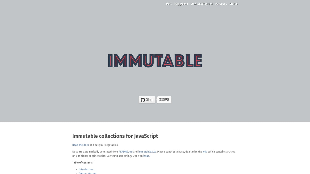Screenshot of Immutable.js website