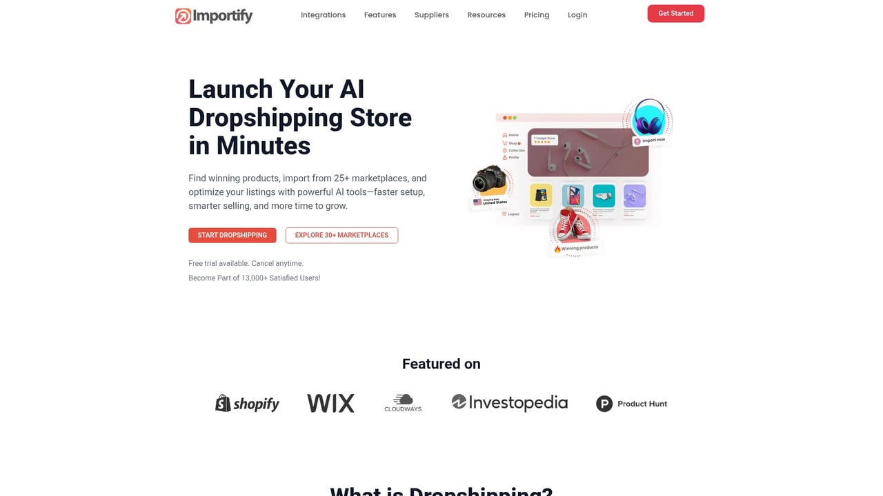 Screenshot of Importify website