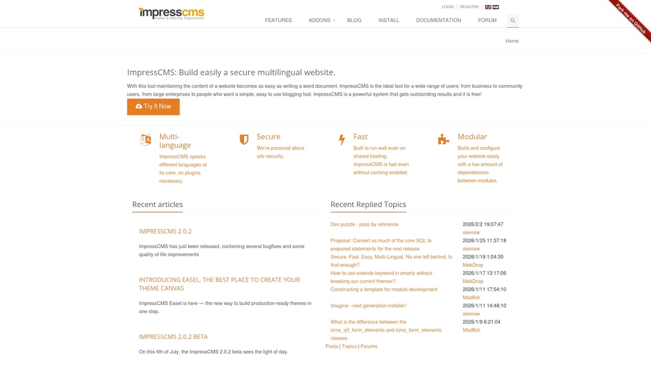 Screenshot of ImpressCMS website