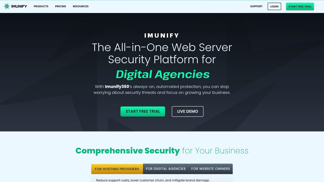 Screenshot of Imunify360 website