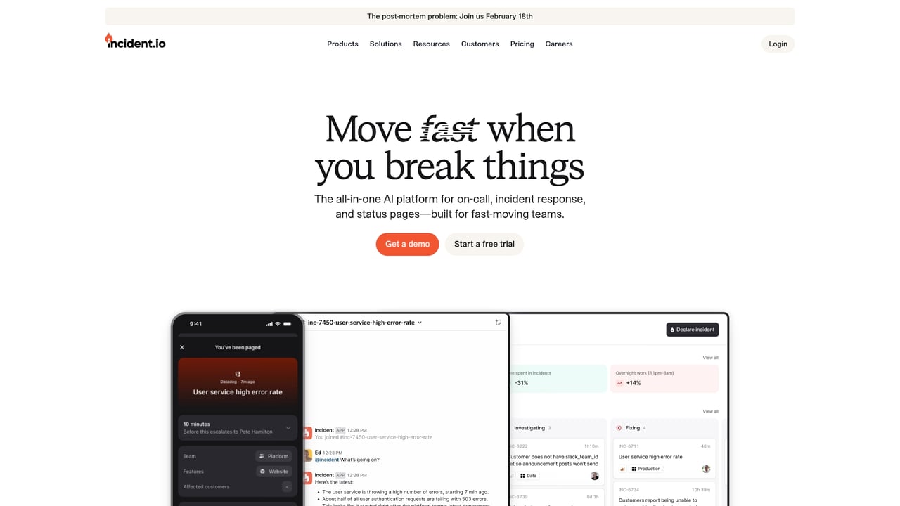 Screenshot of Incident.io website