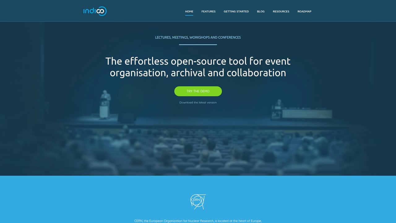 Screenshot of Indico website