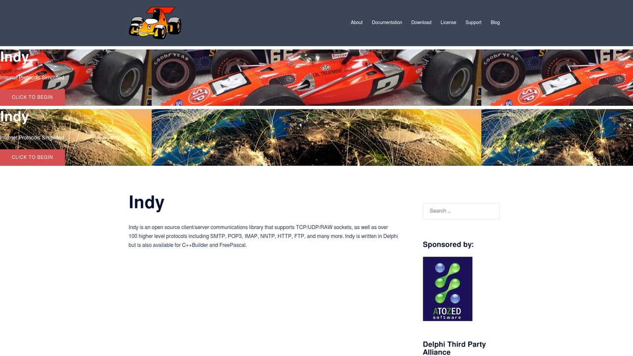 Screenshot of Indy website