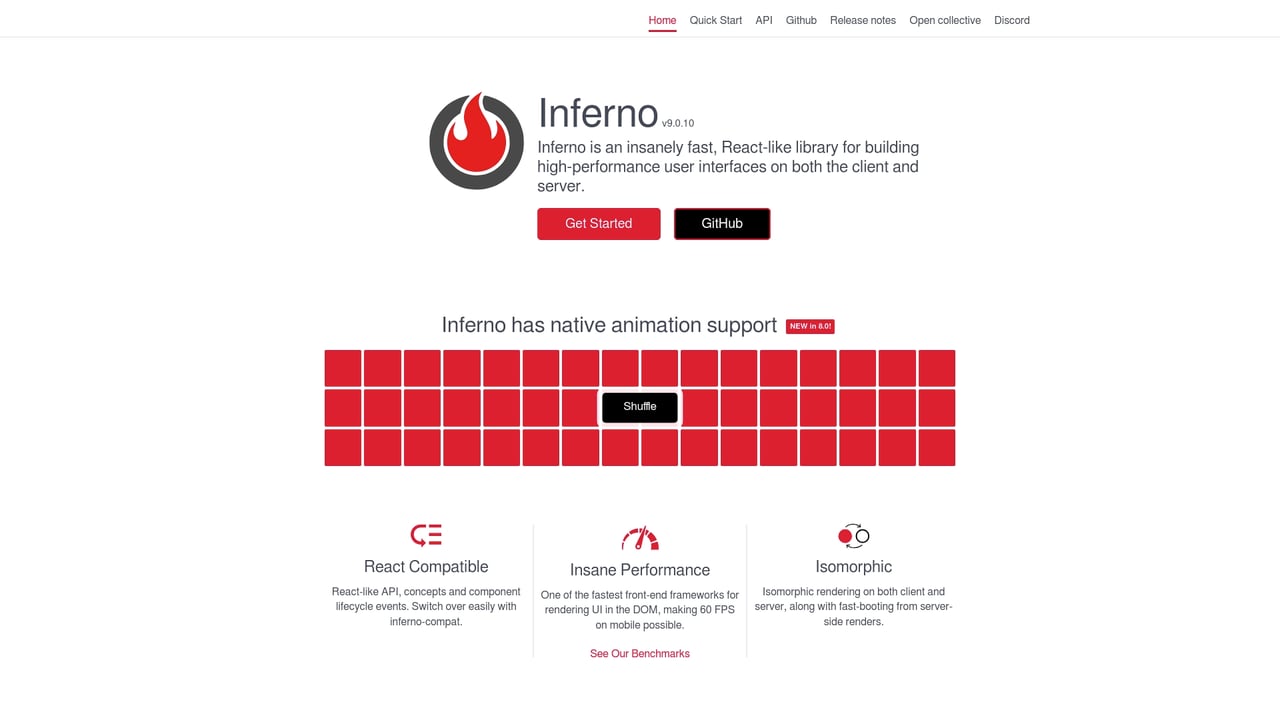 Screenshot of InfernoJS website