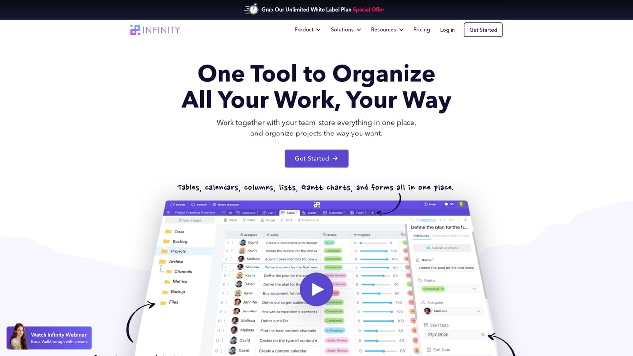 Screenshot of Infinity website