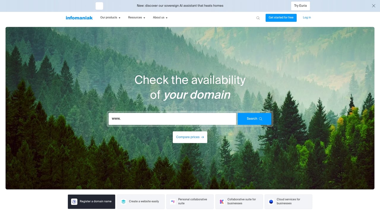 Screenshot of Infomaniak website