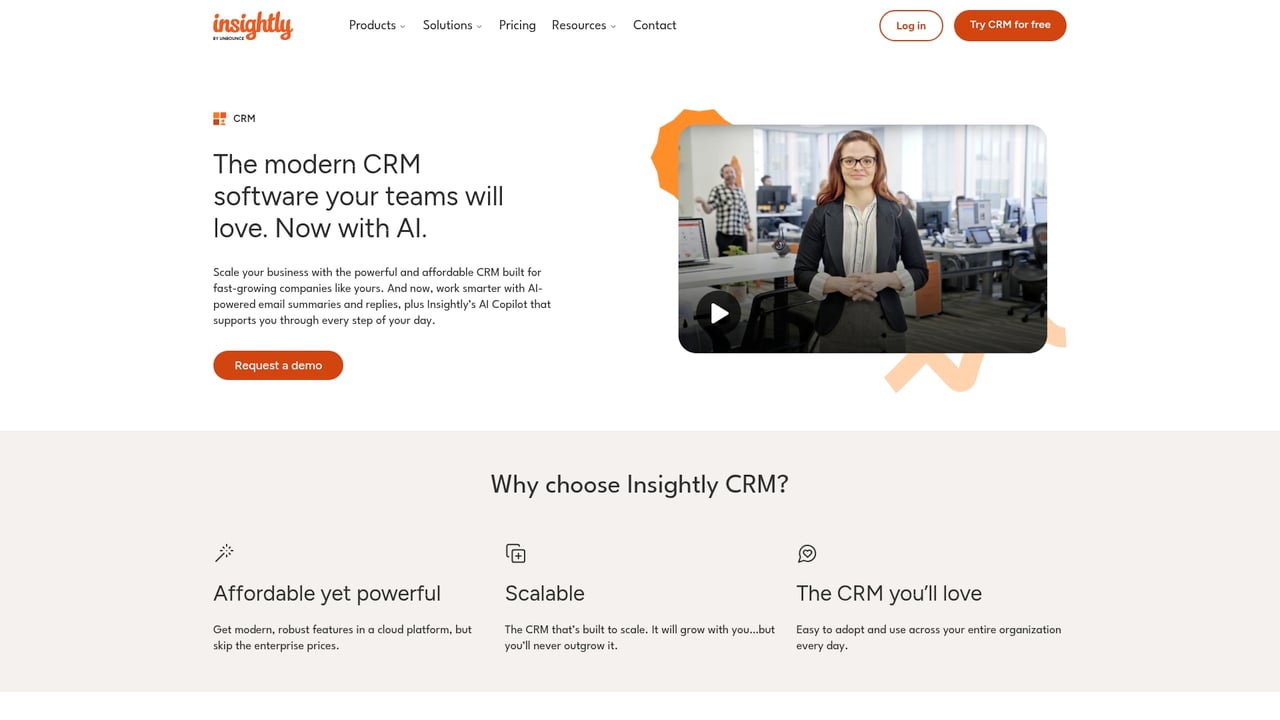 Screenshot of Insightly CRM website