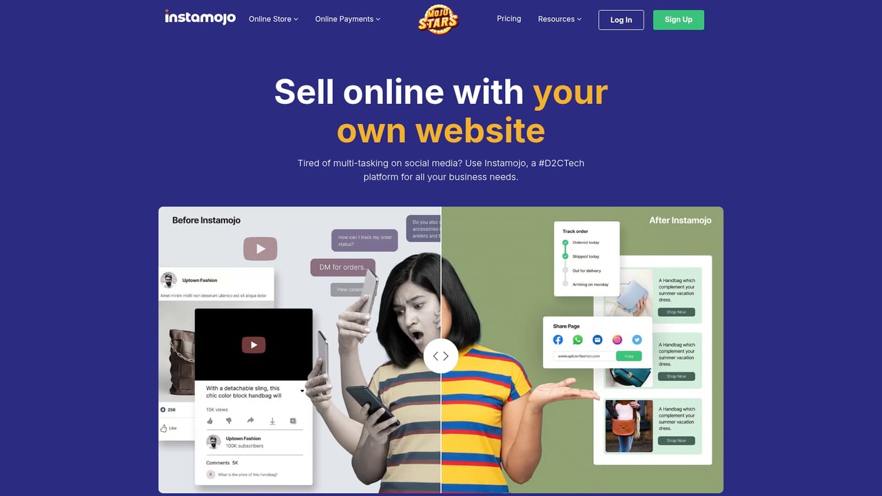 Screenshot of Instamojo website