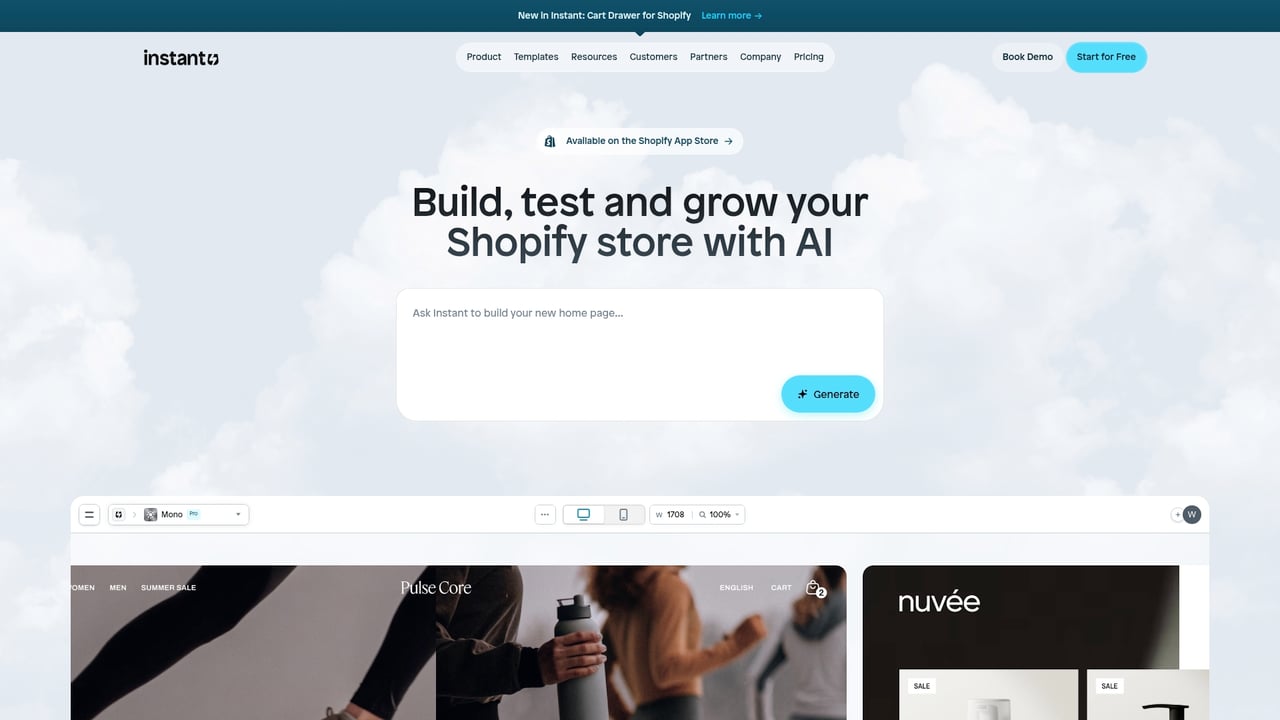 Screenshot of Instant website