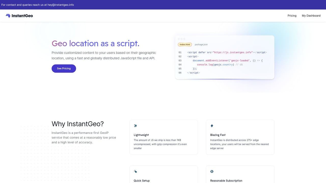 Screenshot of InstantGeo website