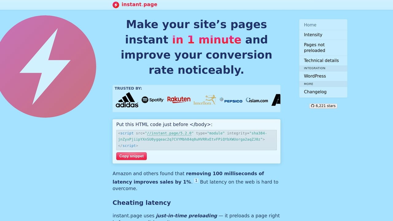 Screenshot of Instant.Page website