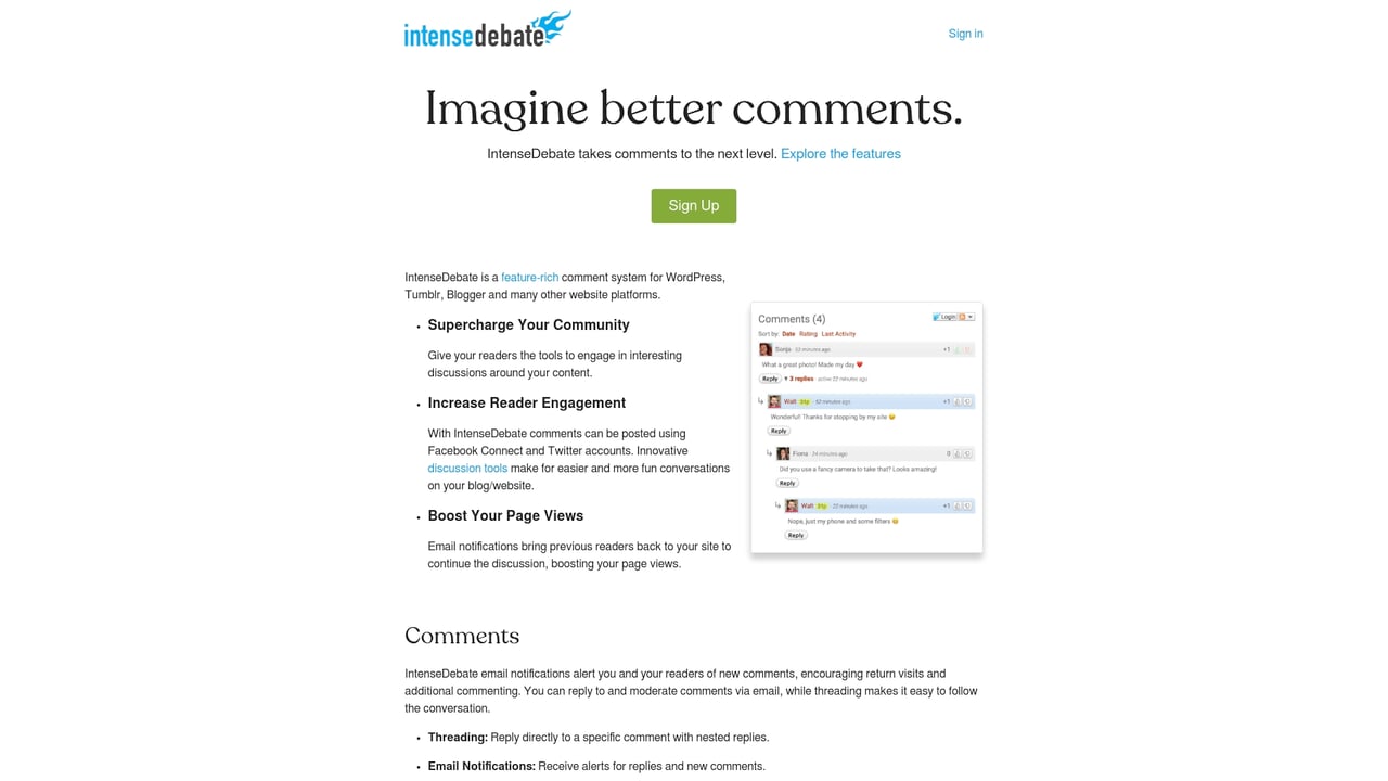 Screenshot of IntenseDebate website