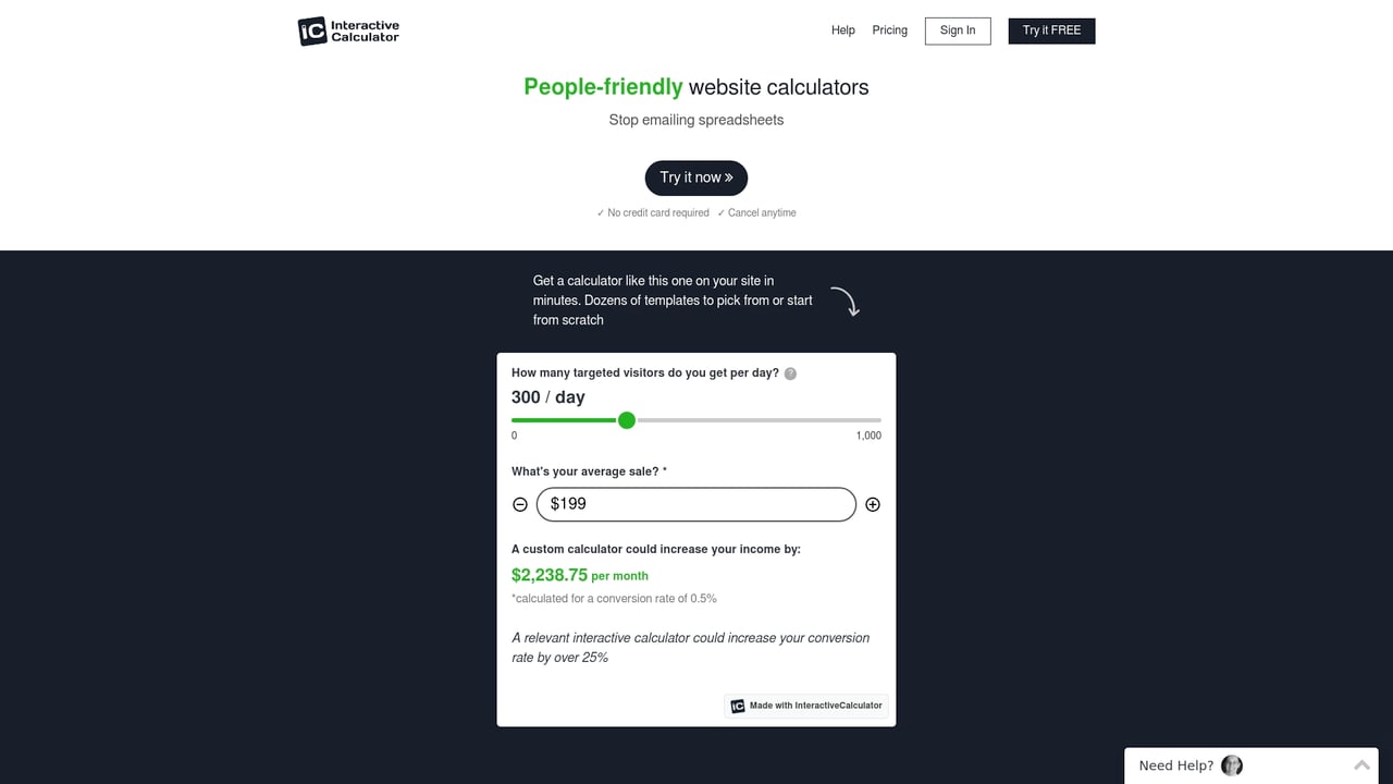 Screenshot of InteractiveCalculator website