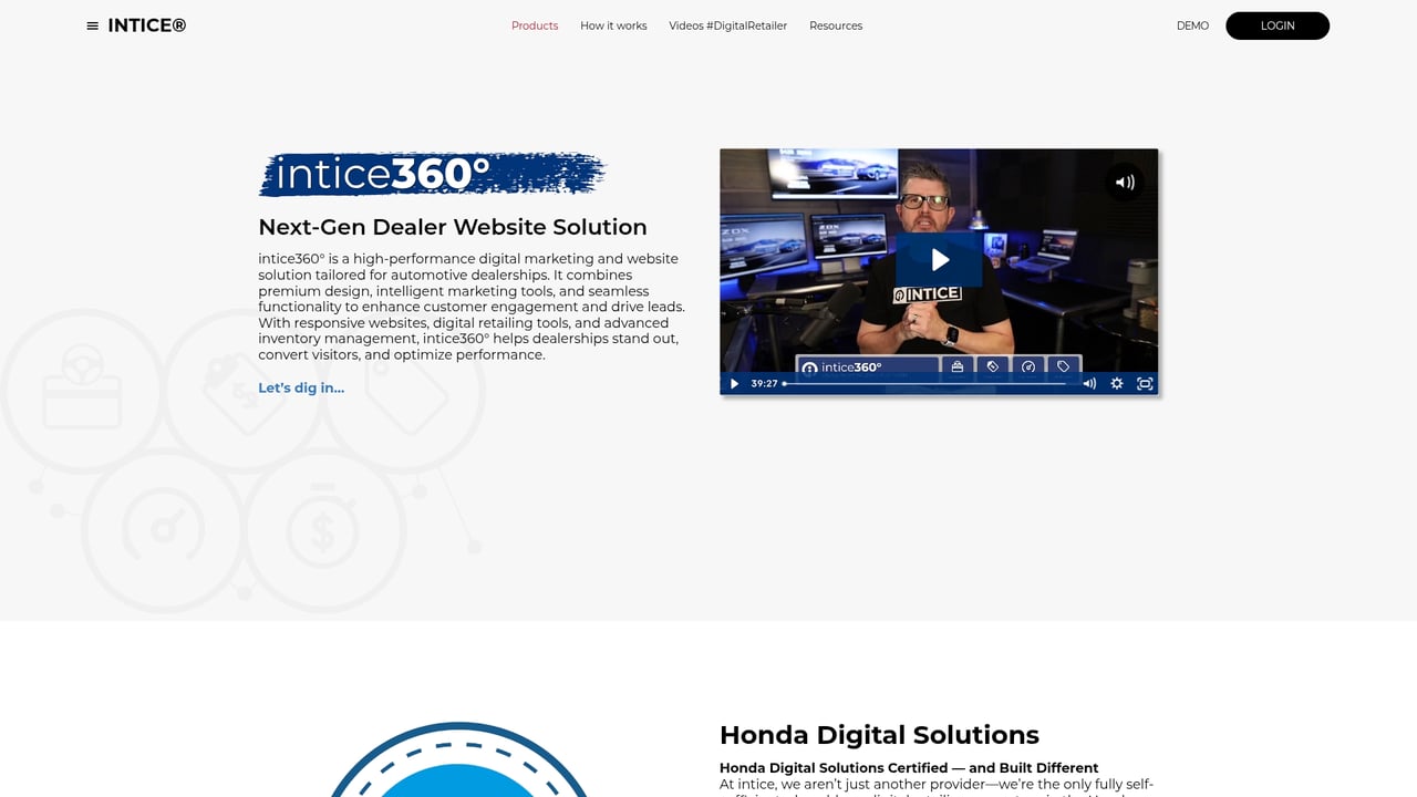 Screenshot of Intice website