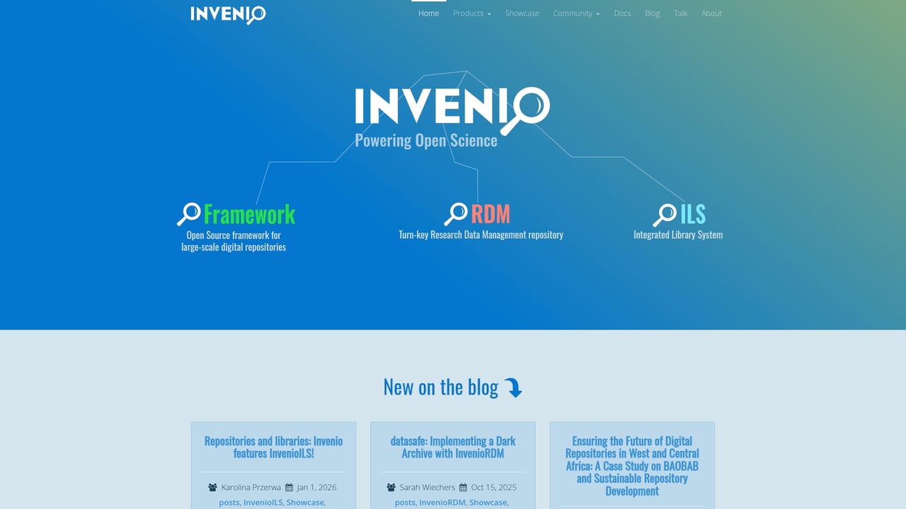 Screenshot of Invenio website