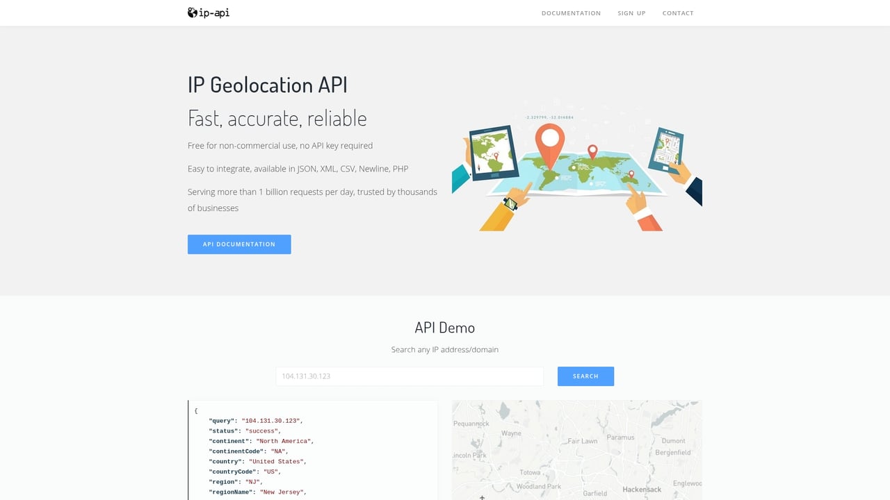 Screenshot of ip-api website