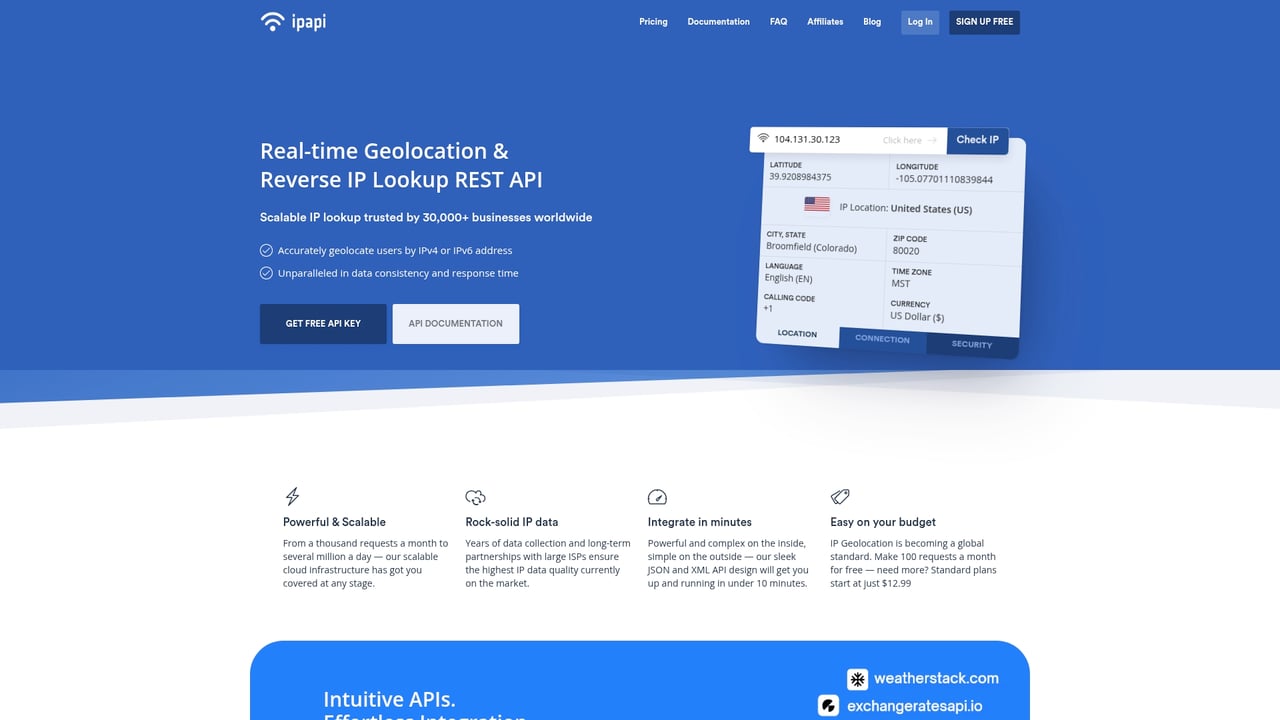 Screenshot of ipapi website