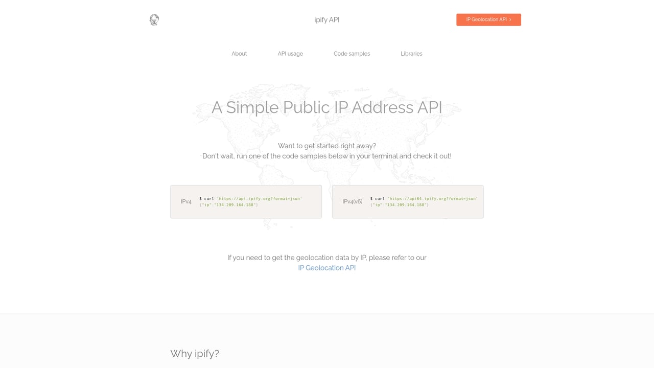 Screenshot of ipify website