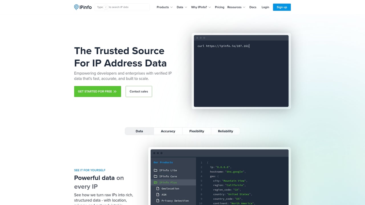 Screenshot of IPinfo website