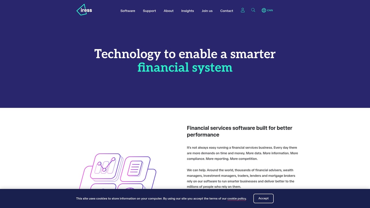 Screenshot of Iress website