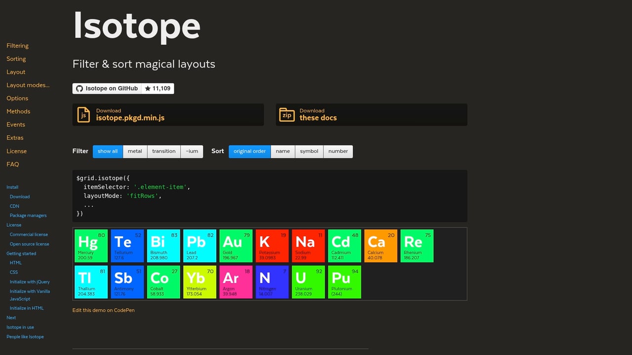 Screenshot of Isotope website