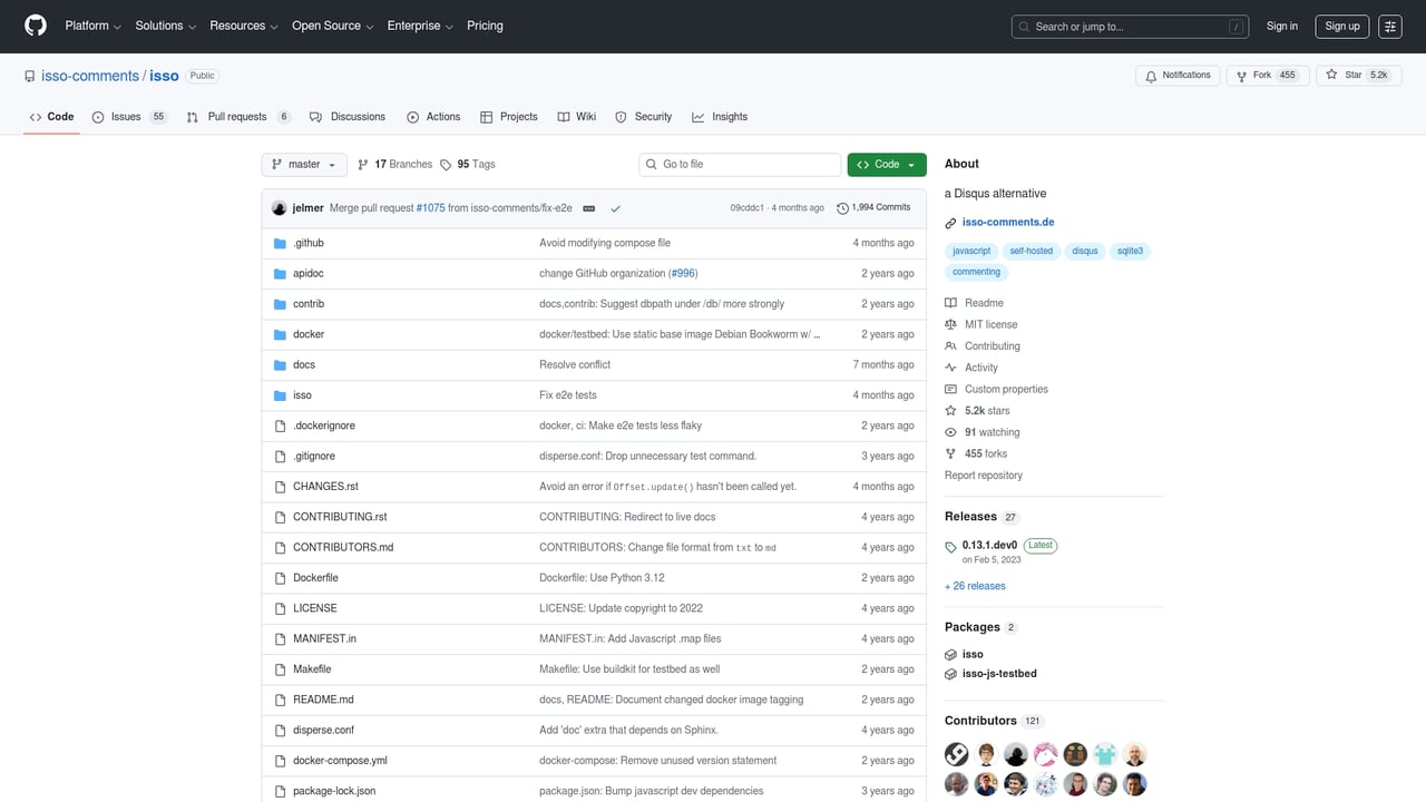 Screenshot of Isso website