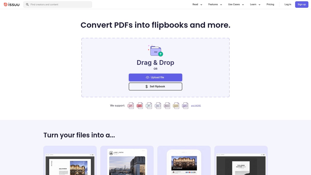 Screenshot of Issuu website