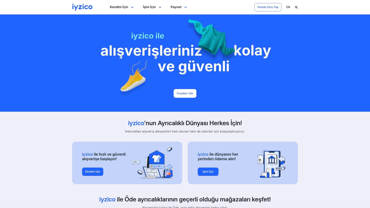 Screenshot of iyzico website