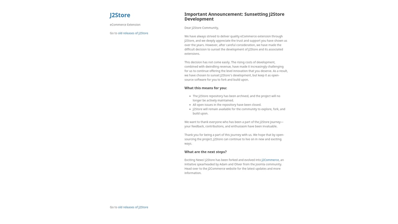 Screenshot of J2Store website