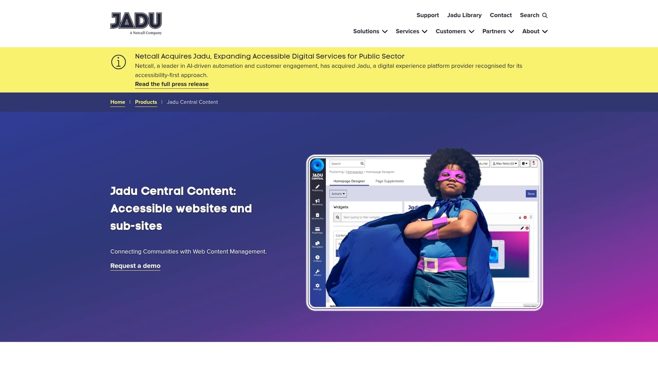 Screenshot of Jadu Central Content website